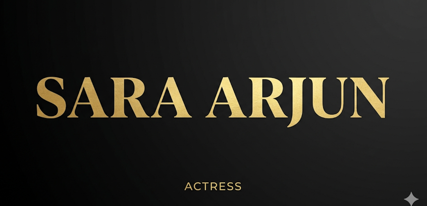 "An artistic portrait of Sara Arjun in a sophisticated black and gold color palette, conveying a sense of elegance."